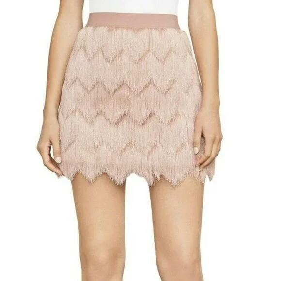 BCBG MaxAzria Jaxon Fringe Pink Blush Jacket Top & Modie Skirt Set, Small - Picture 3 of 9